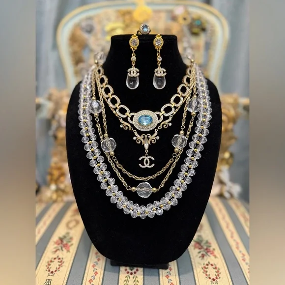 Gold and Blue Crystal Jewelry Set - Picture 1 of 9